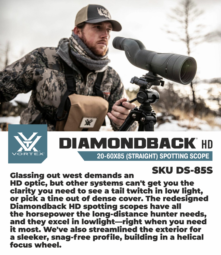 Vortex Optics Diamondback HD Spotting Scope 20-60x85 Angled w/ CF Hat & Tripod