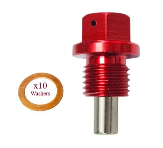 Red Magnetic Sump Plug with FREE 10 Copper Washers