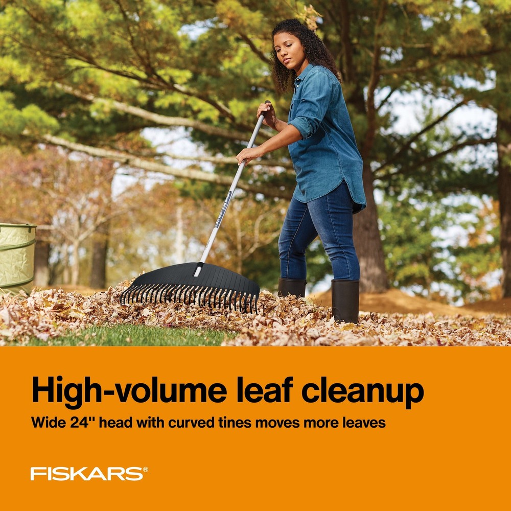Fiskars Poly Leaf Rake, Leaf Rake, 67" Length