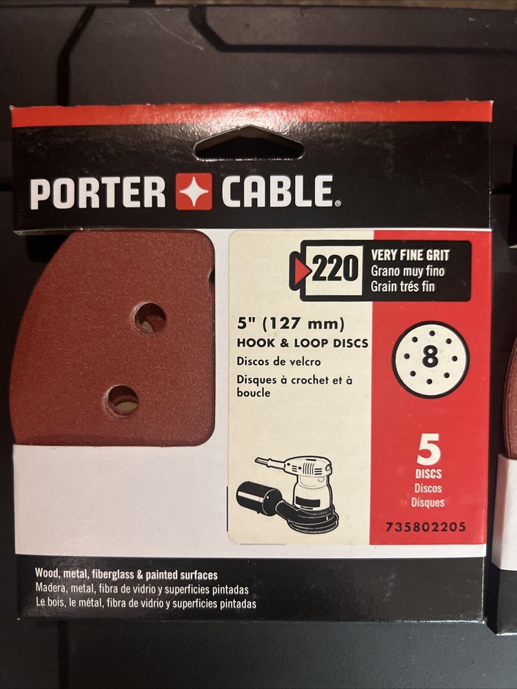 (3) 5 Pack PORTER-CABLE 735802225 5-In 8-Hole Hook & Loop 220 Grit Sanding Discs