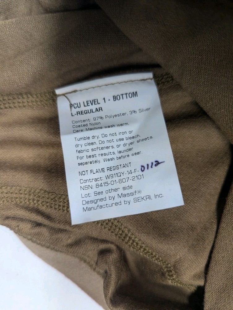 NEW Massif PCU Level 1 Base Layer Bottom Olive L-Regular Thermal Long Johns