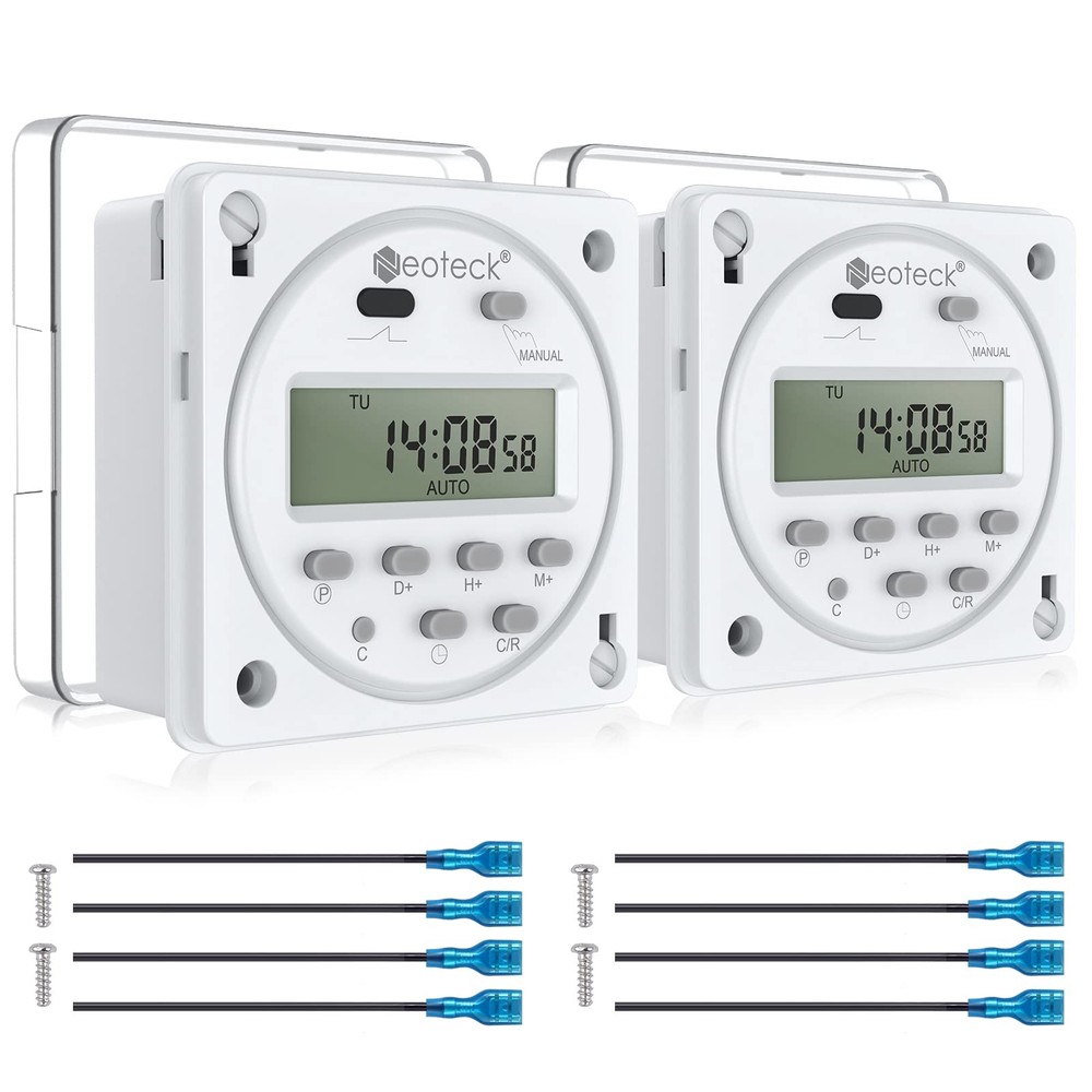 Neoteck DC 12V/16A Digital Timer Switch 7 Day Time Relay Programmable White