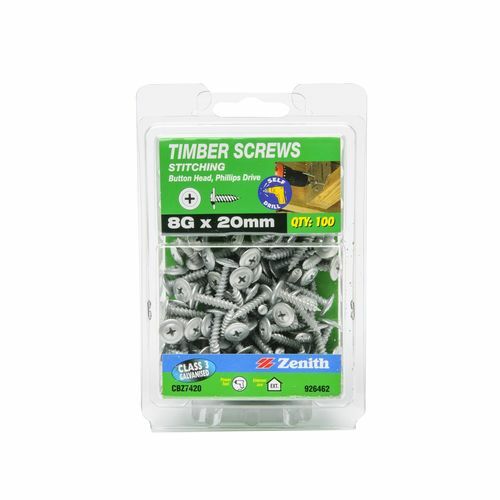 Zenith 8G x 20mm Galvanised Button Head Stitching Timber Screws - 100 Pack