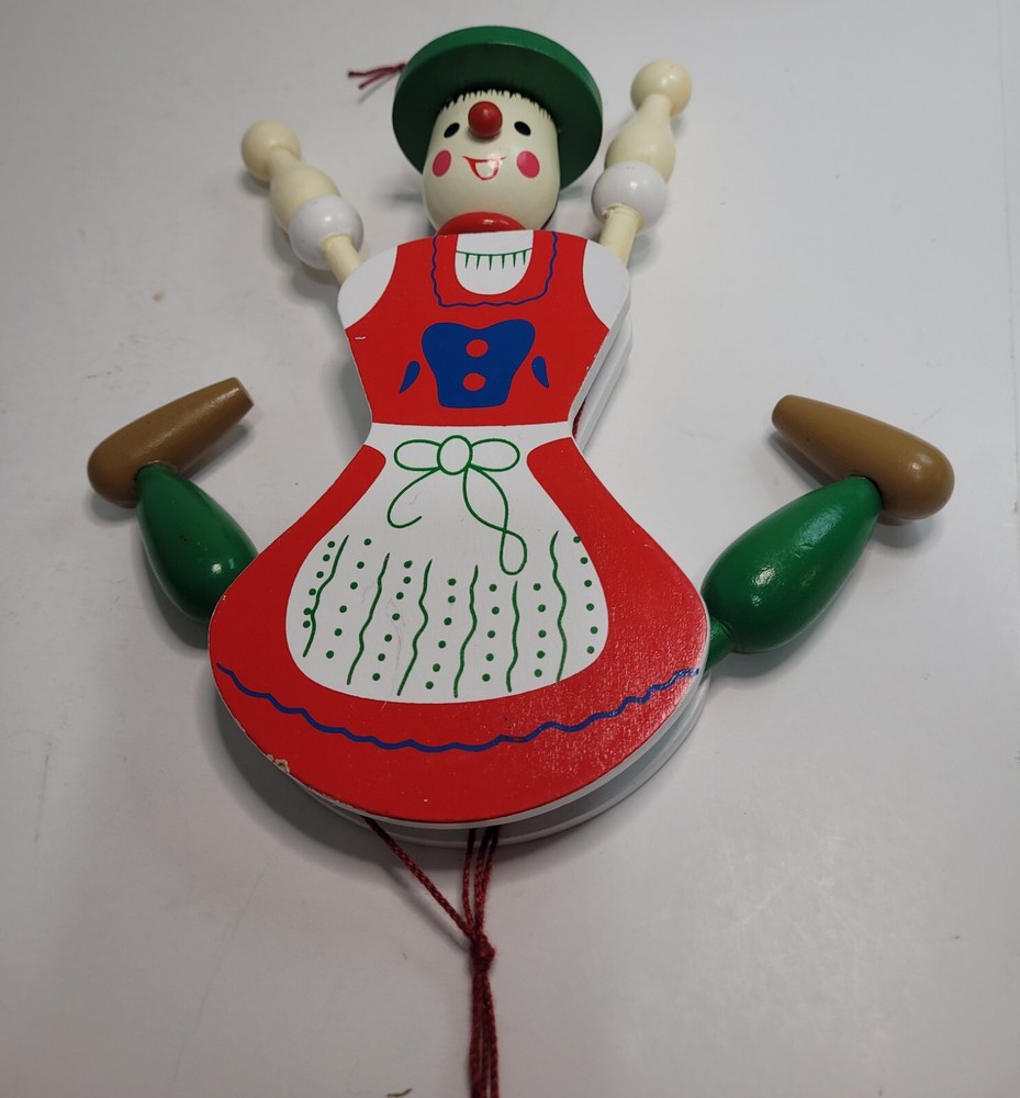 Wooden Pull String Toy Jumping Jack Figure Pull String Marionette