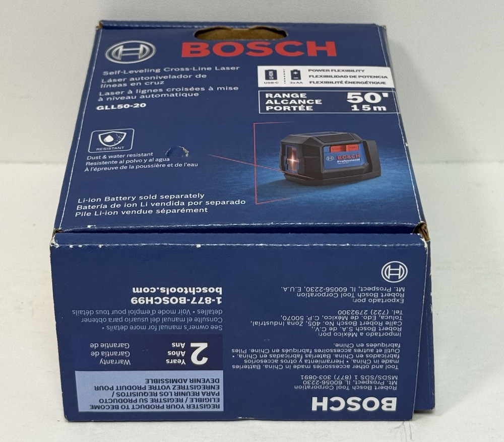 Bosch GLL50-20 50ft Range Self Leveling Cross Line Laser- Open Box
