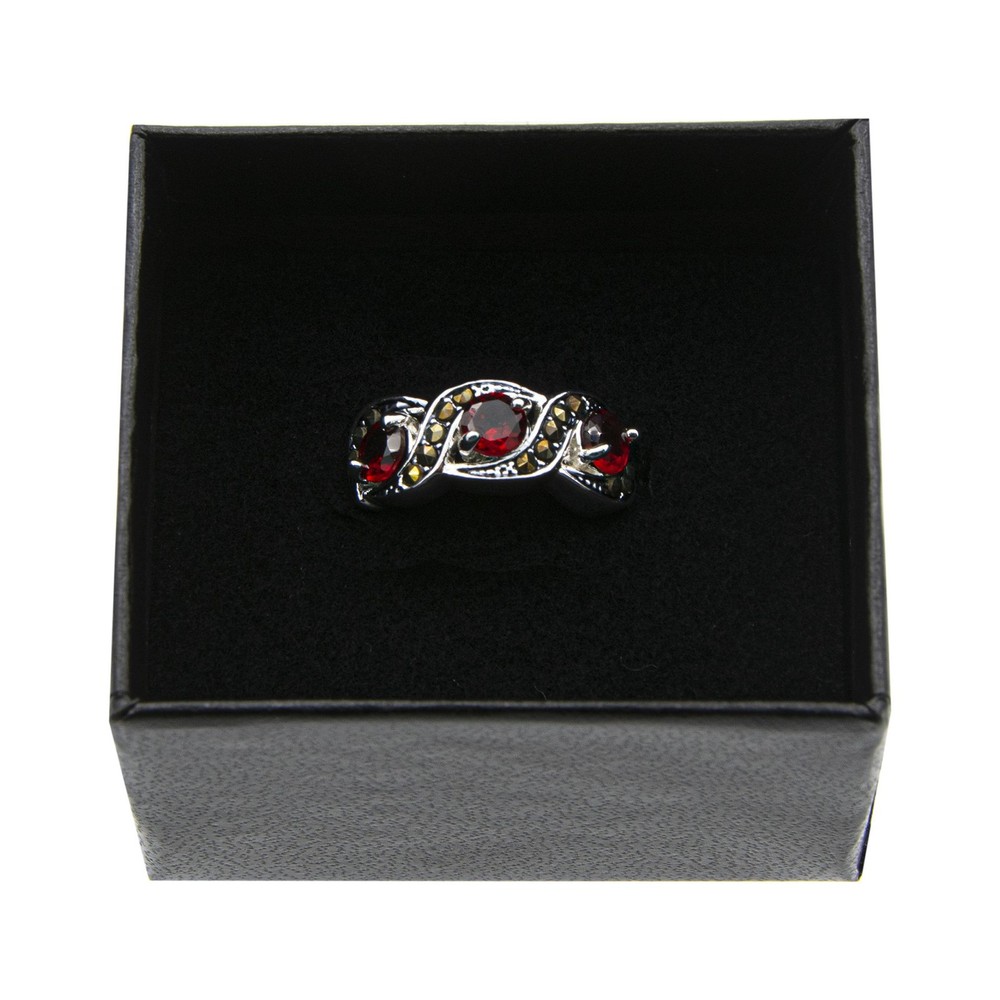 Genuine Red Garnet and Marcasite Statement Ring, Size 8
