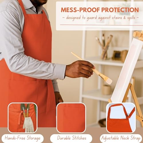 Kitchen Apron 2 Pack - 100% Cotton Adjustable, Durable Apron with Orange