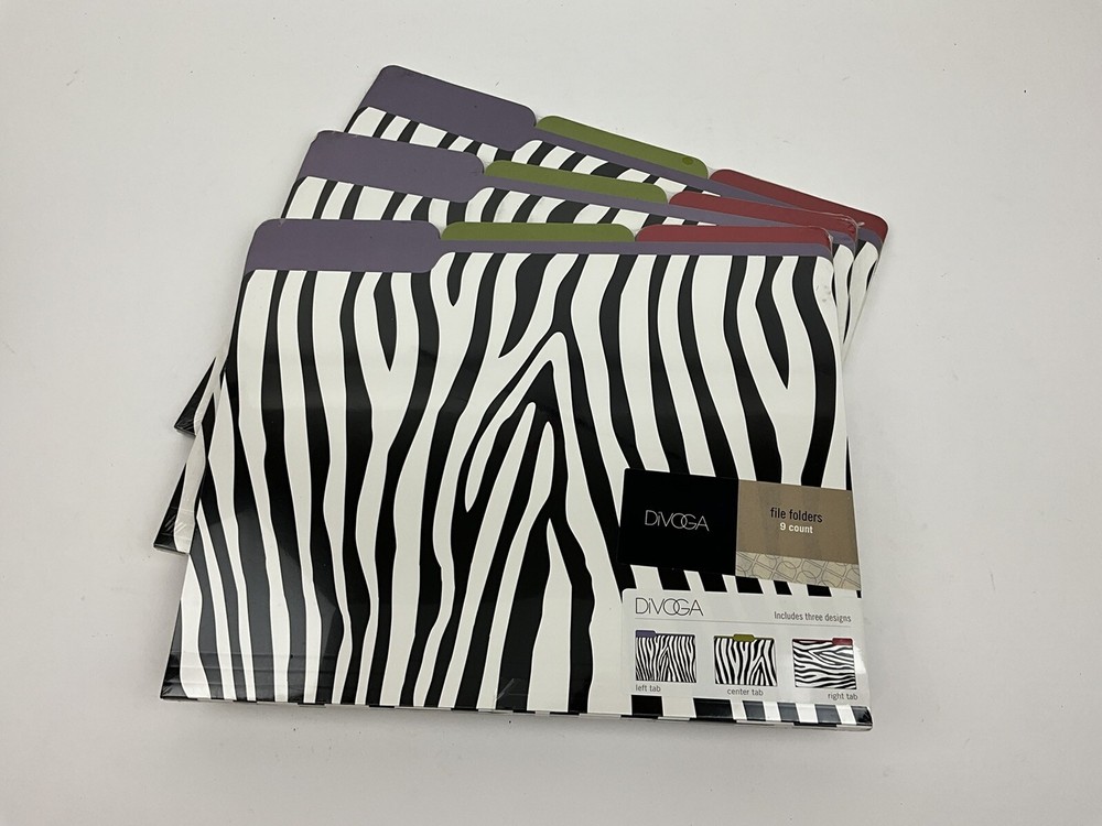 3 Pack DiVOGA File Folders 9 Count 27 Total Multicolor Zebra New