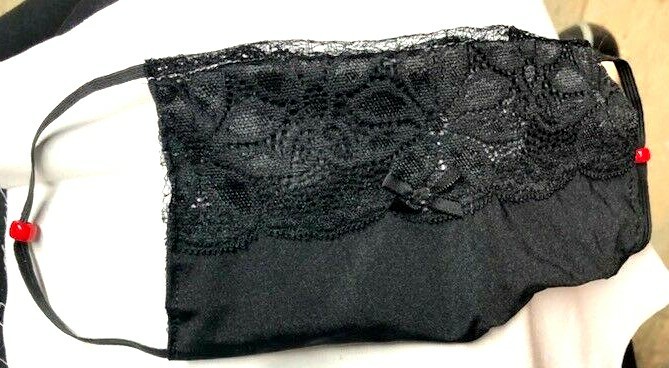 "Black Lace Bikini Panty" front REVERSIBLE Poly blend Face mask (handmade)