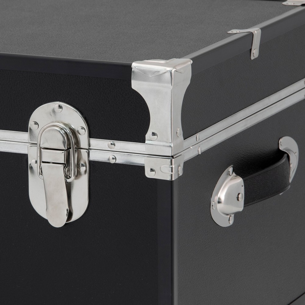 30" Black Storage Trunk with Wheels & Lock Plastic/Metal Footlocker