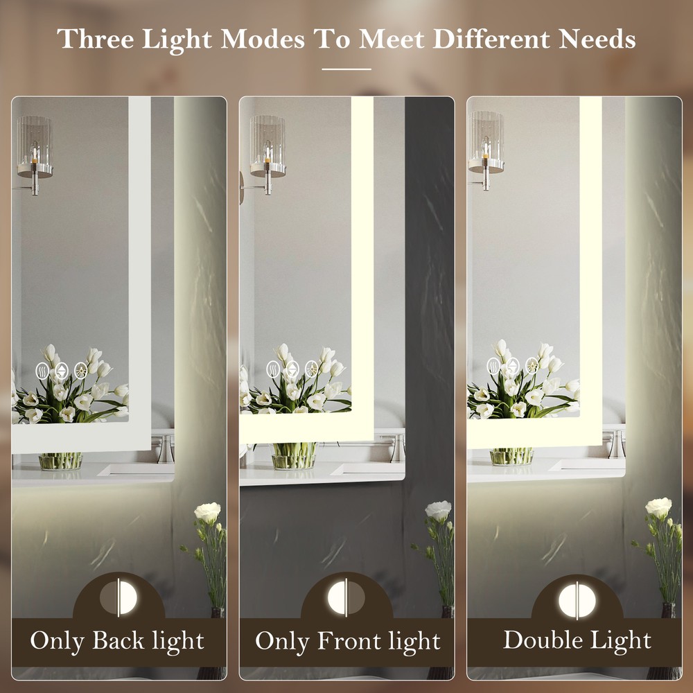 LED Bathroom Vanity Mirror with Anti-Fog, Memory Function, Tempered Glass
