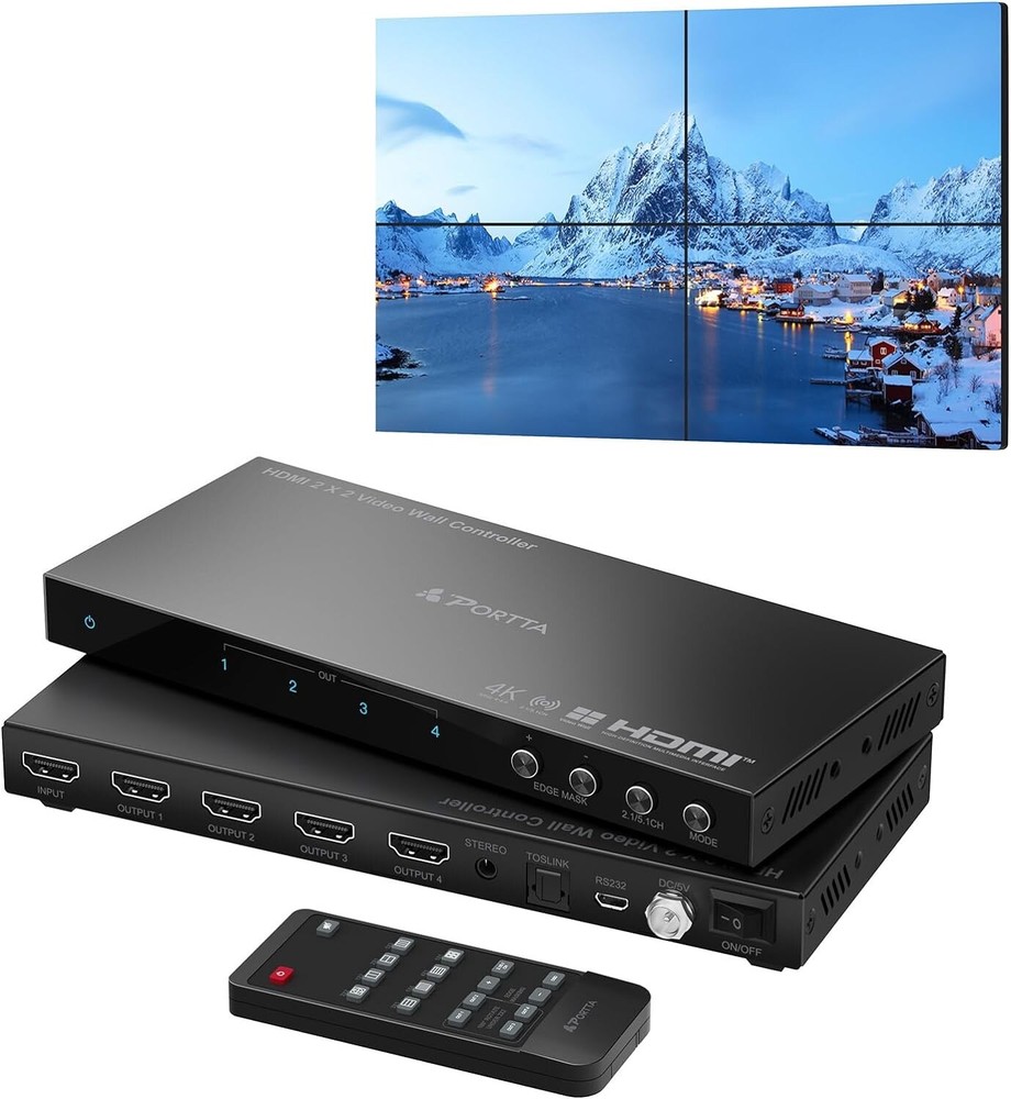 PORTTA HDMl Video Wall Controller 2x2 4K, Video Wall Processor w 11 Splicing 407