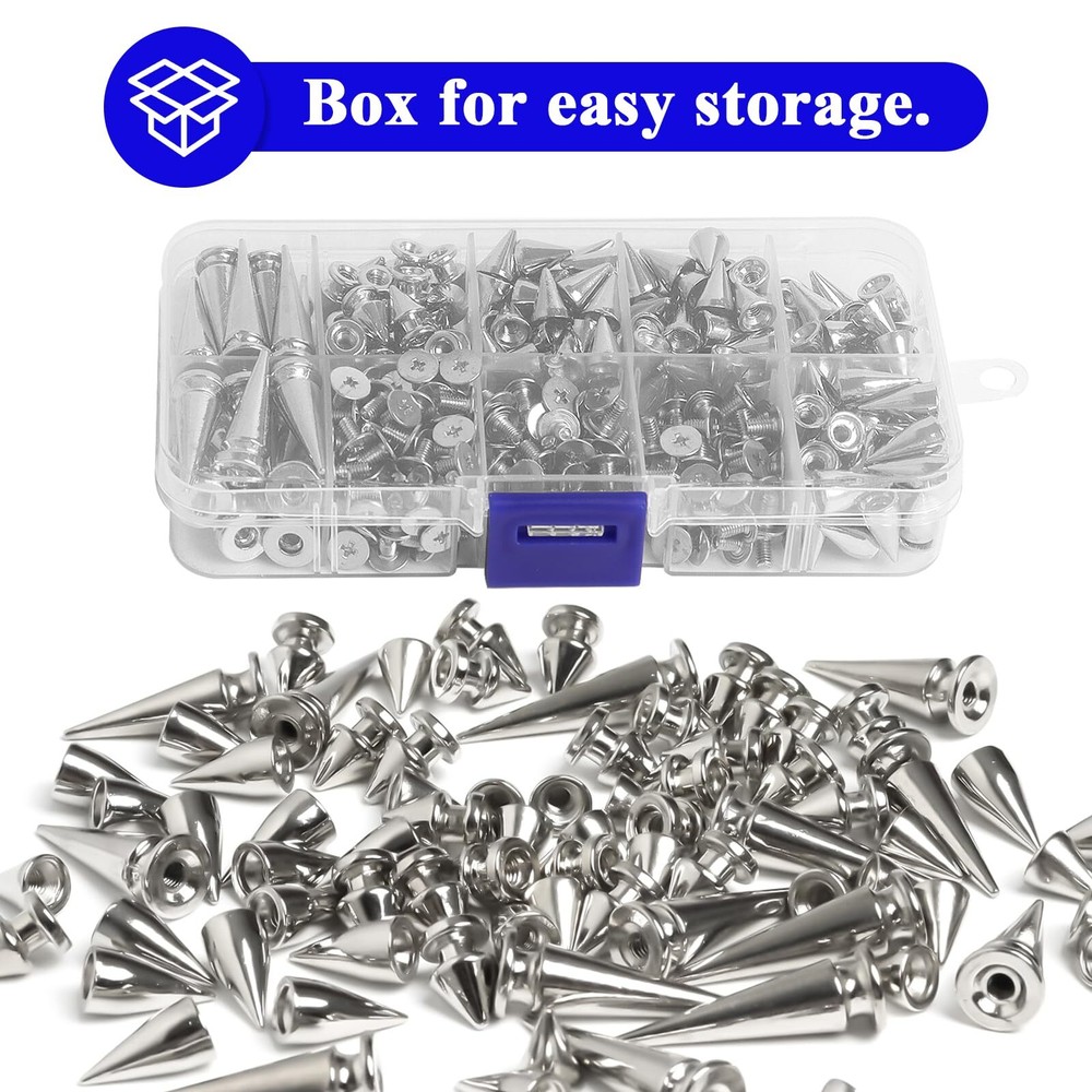 200 Sets Cone Spikes Silver Screwback Studs Rivets Leather Craft DIY