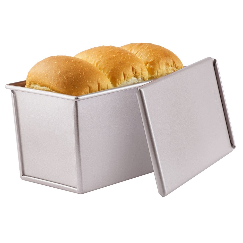 Pullman Loaf Pan with Lid 1Lb Non-Stick Rectangle for Oven Baking Gold