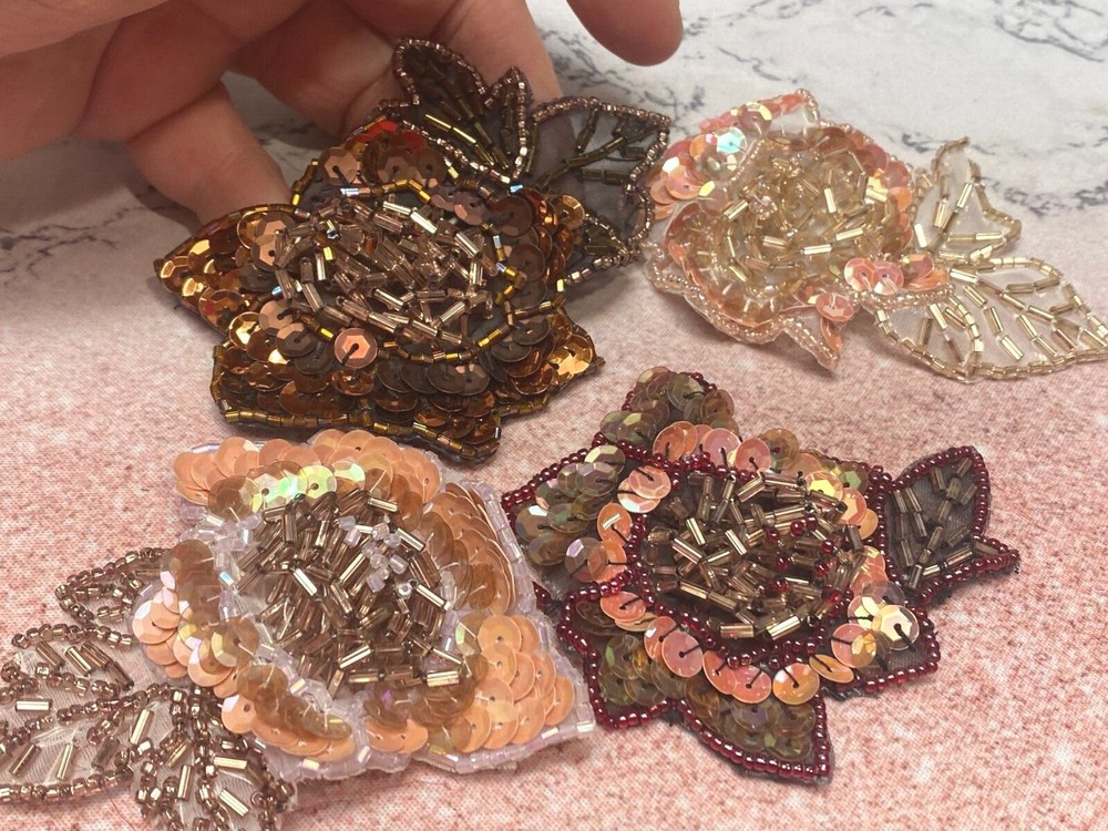 applique flower hand beaded 3"-4" sequins 1pc