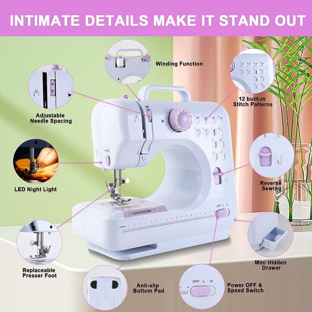 Electric Sewing Machine Portable Crafting Mending Machine 12 Built-In Stitches