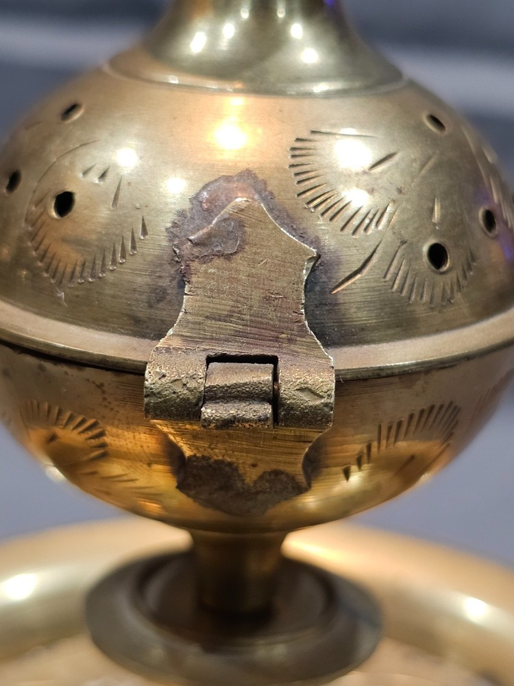 Vintage Arabic Brass Incense Burner Holder Etched