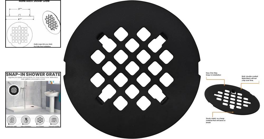 Stylish 4.25” Matte Black Shower Drain Cover - Solid Brass Construction