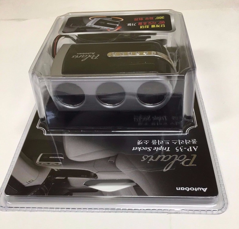 KOREA ROTATING BLING 3 WAY CIGARETTE LIGHTER SOCKET CHARGER ADAPTER ASK-AP35