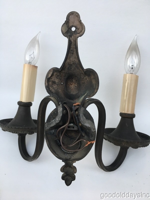 Pair of Antique Brass Wall Sconces Circa 1920