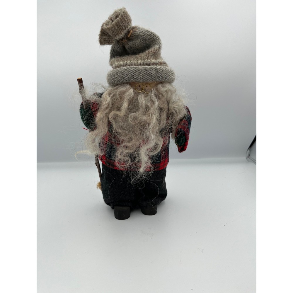Whimsical Gnome Figurine Rustic Plaid Hat Stick Decor