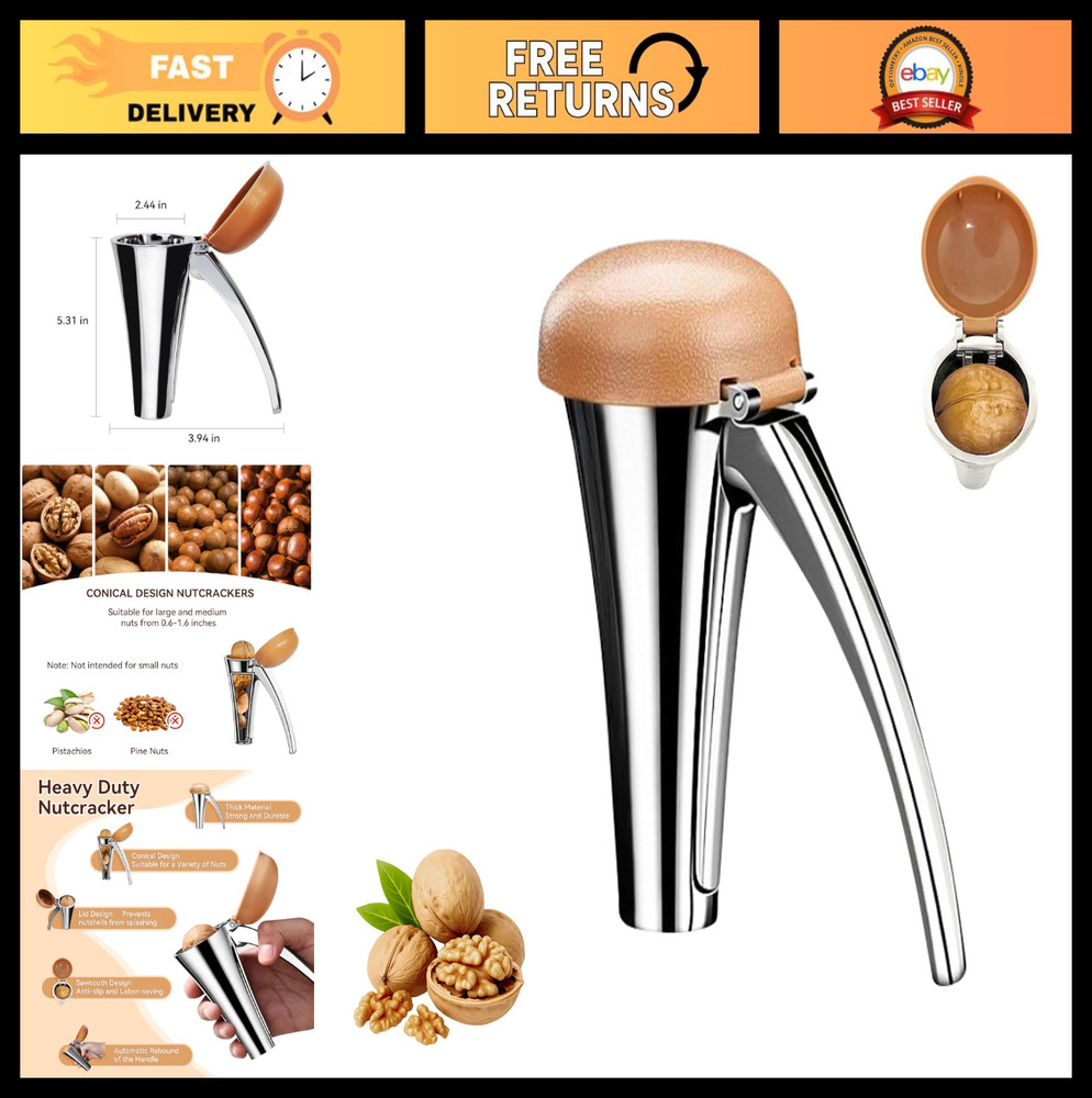 Heavy Duty Nut Cracker Tool with Splash-Proof Lid, Ergonomic Self-Retracting Han