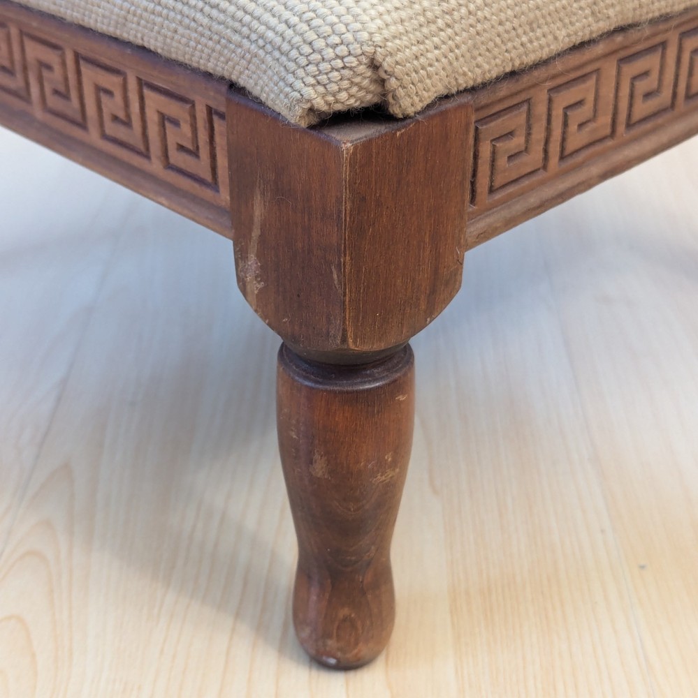 Vintage Floral Pattern Needlepoint Foot Stool Wood Rectangular 14"x12"x8"