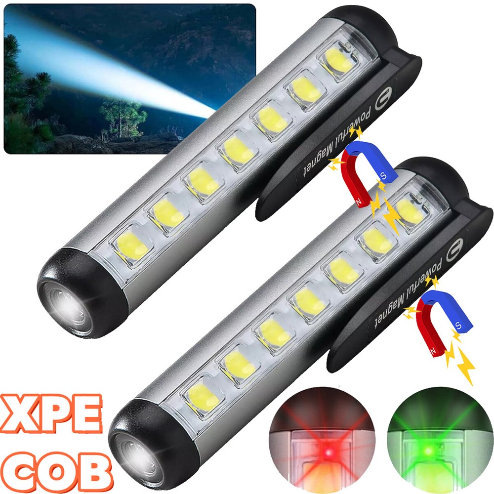 2-PACK USB COB LED Flashlight Work Light Magnetic Super Bright Torch Penlight US