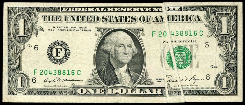 1981 $1 ONE DOLLAR FRN FEDERAL RESERVE NOTE "DOUBLE GUTTER FOLD ERROR"