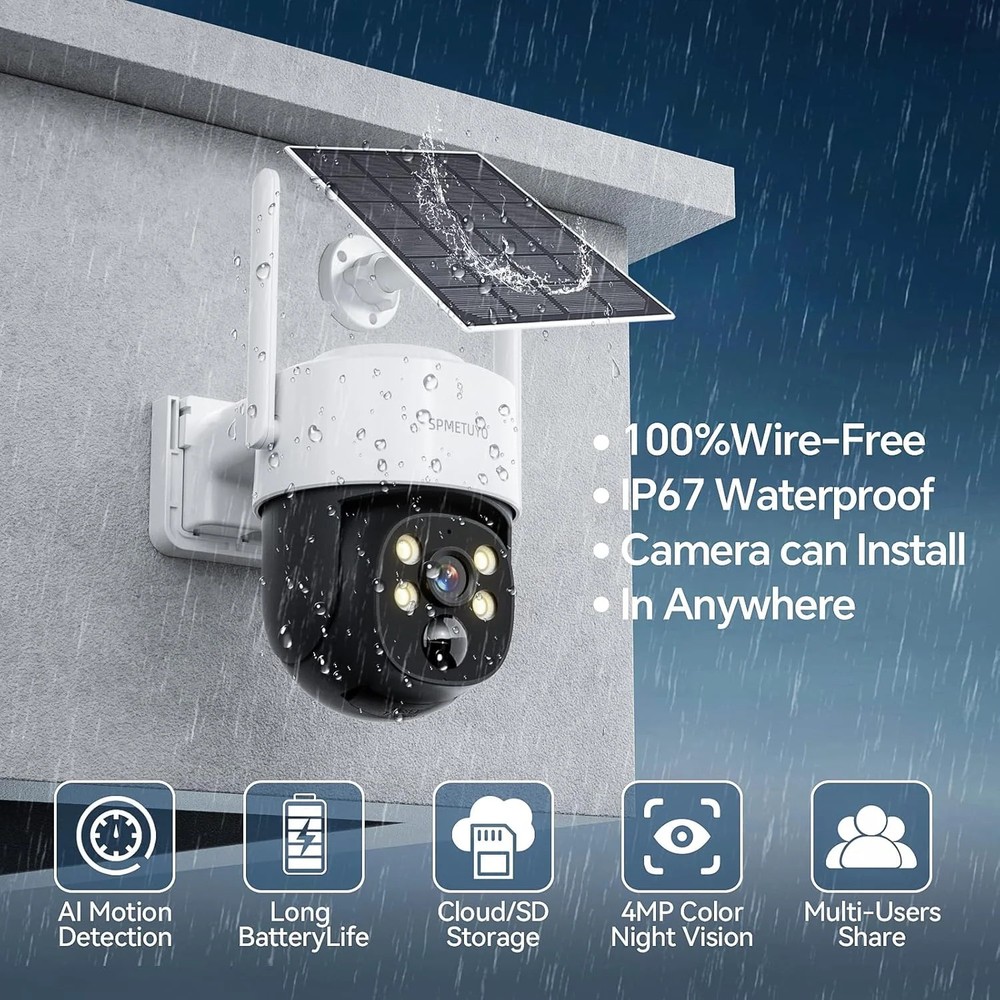 Solar Security Camera Outdoor Wireless NVR Security Kit, 4PCS 360° WiFi Security