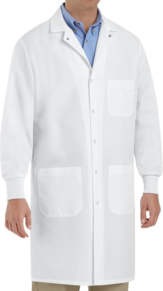 Unisex Cuffed Lab Coat, White, Snap Closure