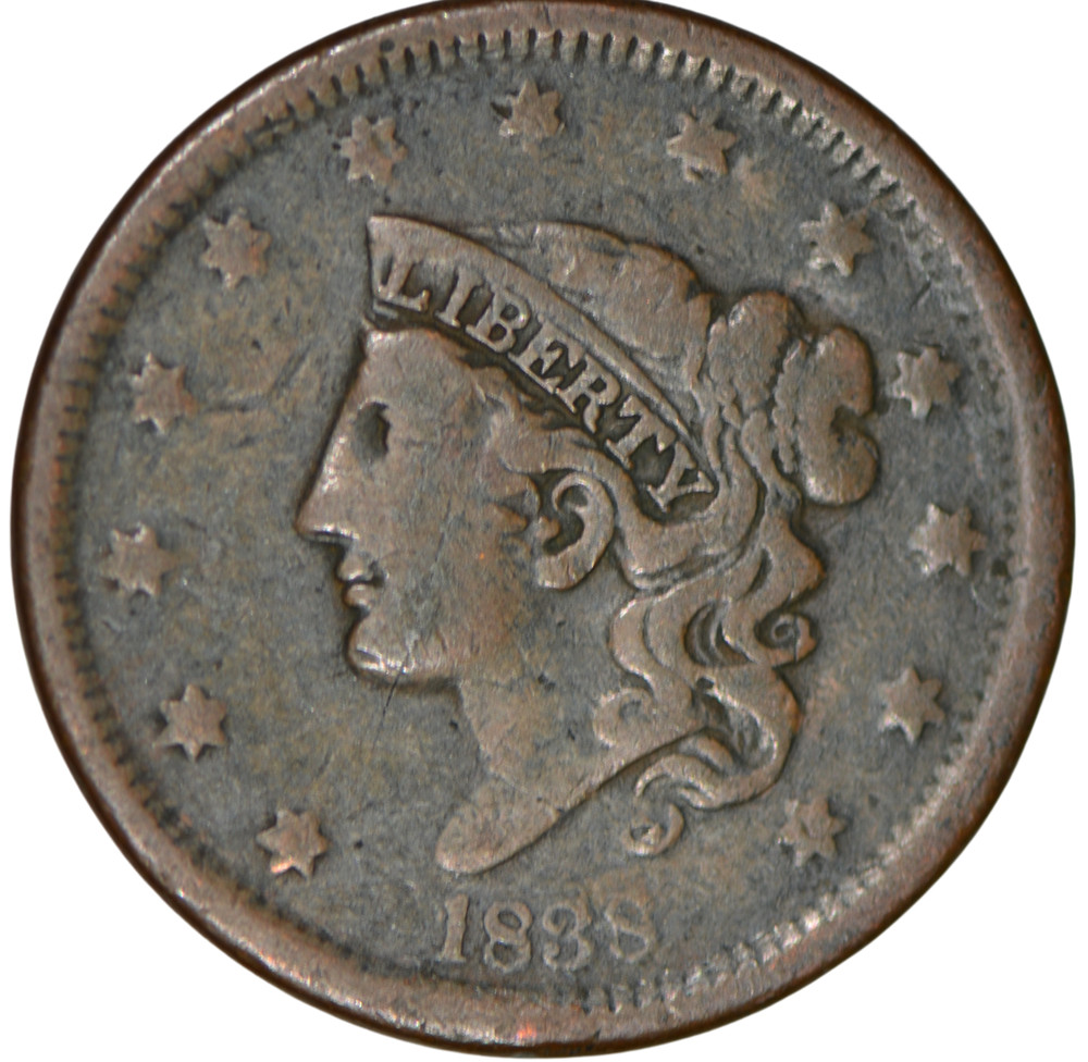 1838 Coronet Head Large Cent ~ VG Details