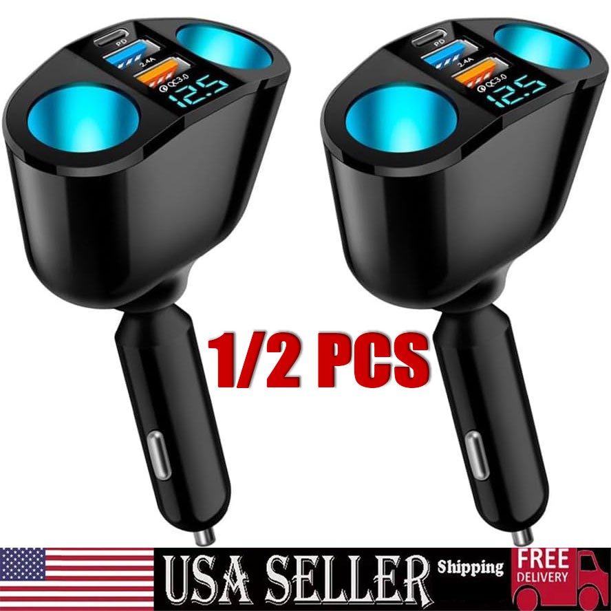Outlet 12V Dual USB Car Cigarette Lighter Socket Splitter Power Adapter Charger