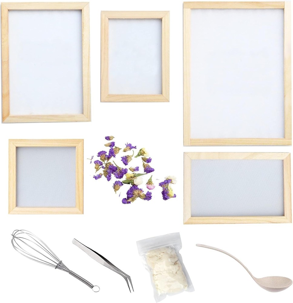 11 Pack Paper Making Screen Kit Include 5 PCS Wooden Paper Making Mold Frame...