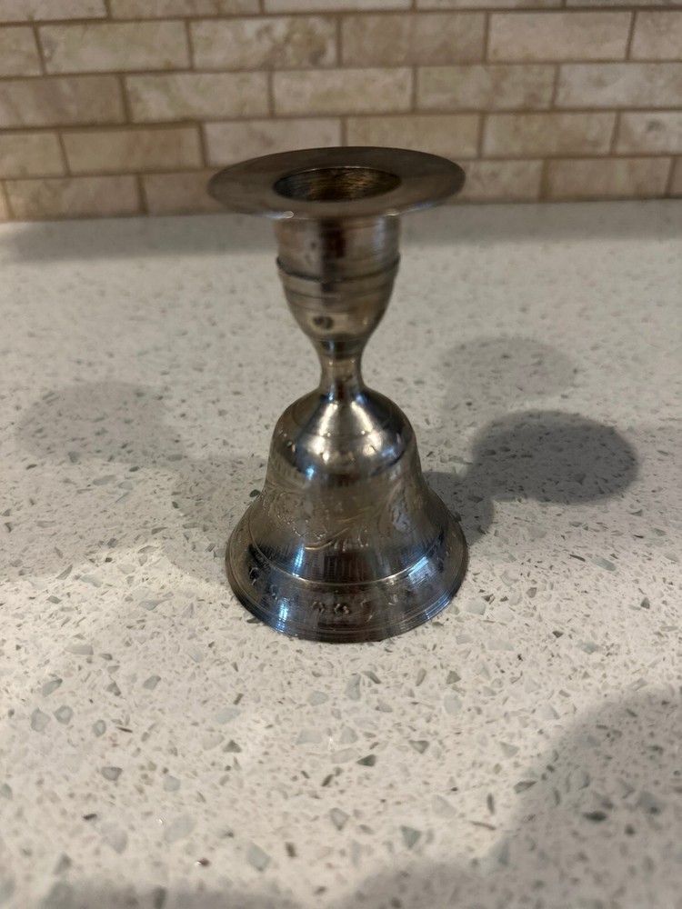 VINTAGE ~SILVER PLATED ON SOLID BRASS [ BELL & CANDLE HOLDER