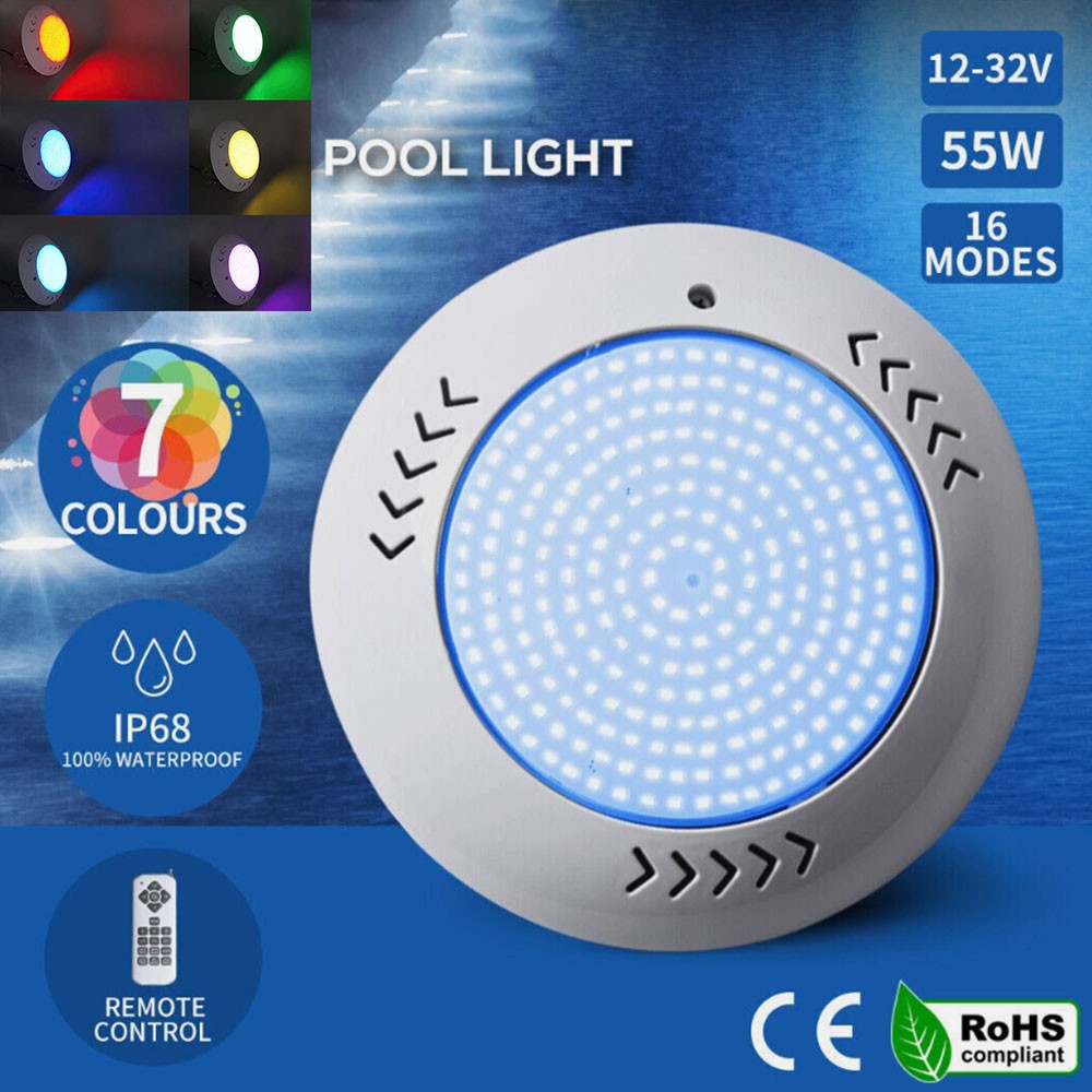 Resin Filled Swimming Pool LED Light 12V 55W RGB Remote Control Memory Function