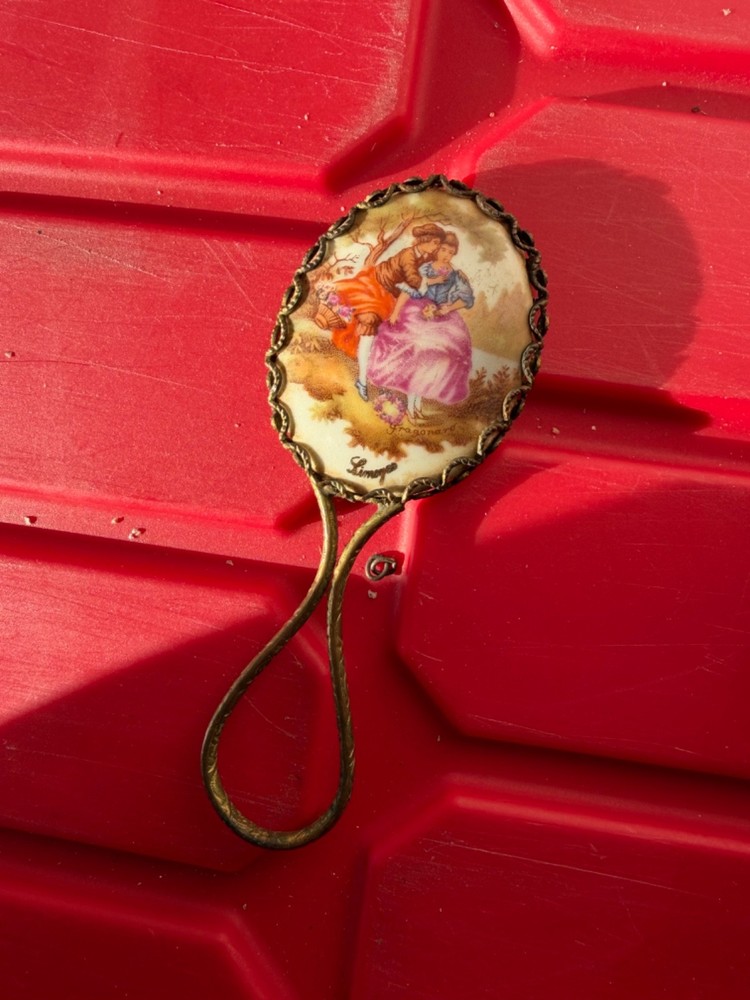 Vintage Limoges Signed Painted Hand Held Mirror
