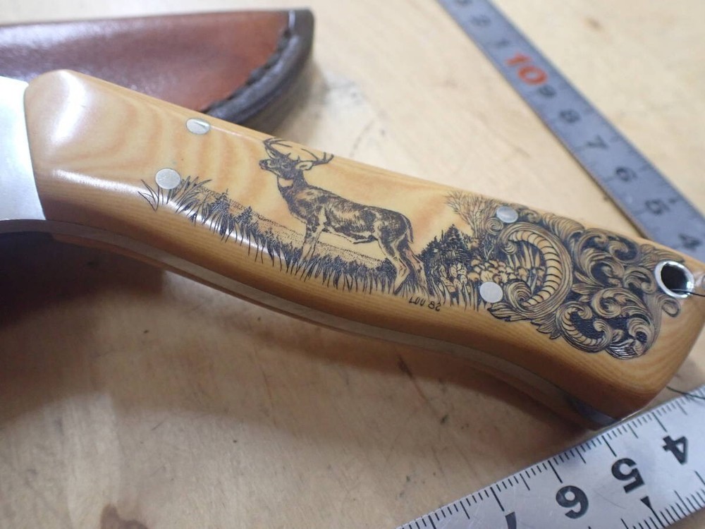 Jack crain sheath knife scrimshaw without box