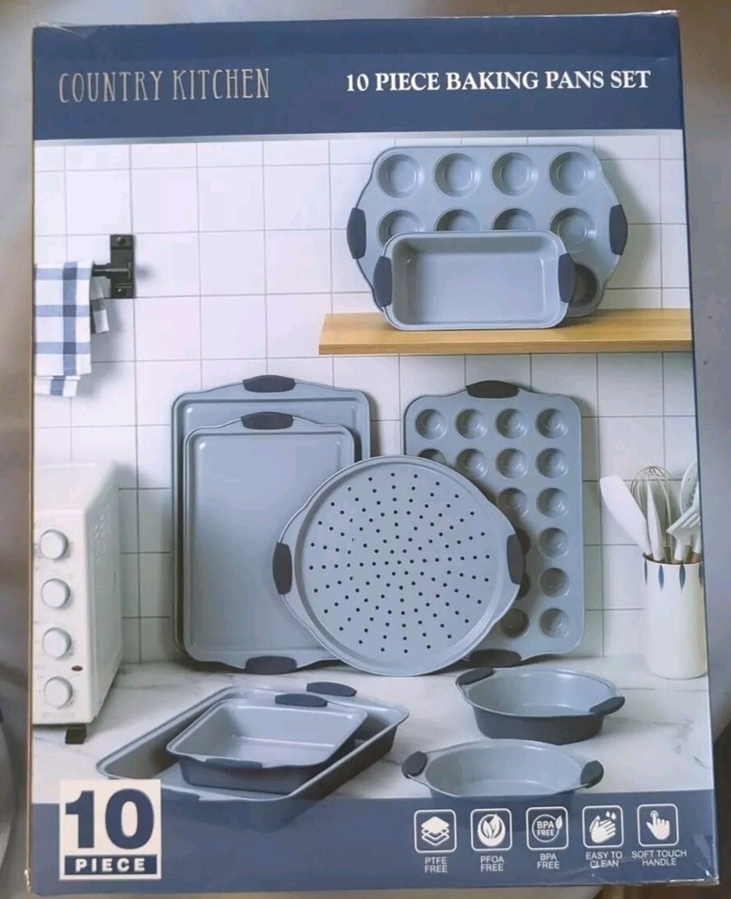 Nonstick Stackable Bakeware Set - Durable, Easy Release Baking Set 10 Pcs Navy