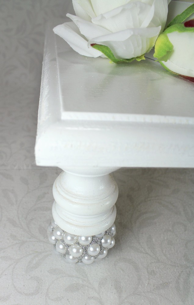 White & Silver Square Wedding Cake Stand, Cupcake Stand Display, Cottage Chic...