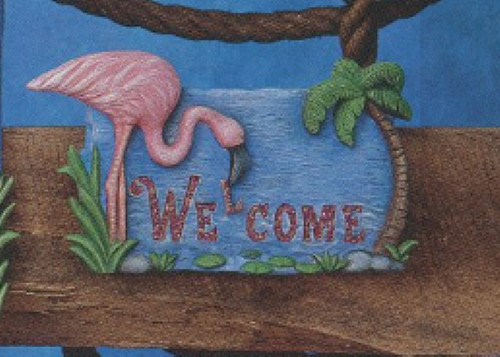 Flamingo Welcome Sign ceramic bisque