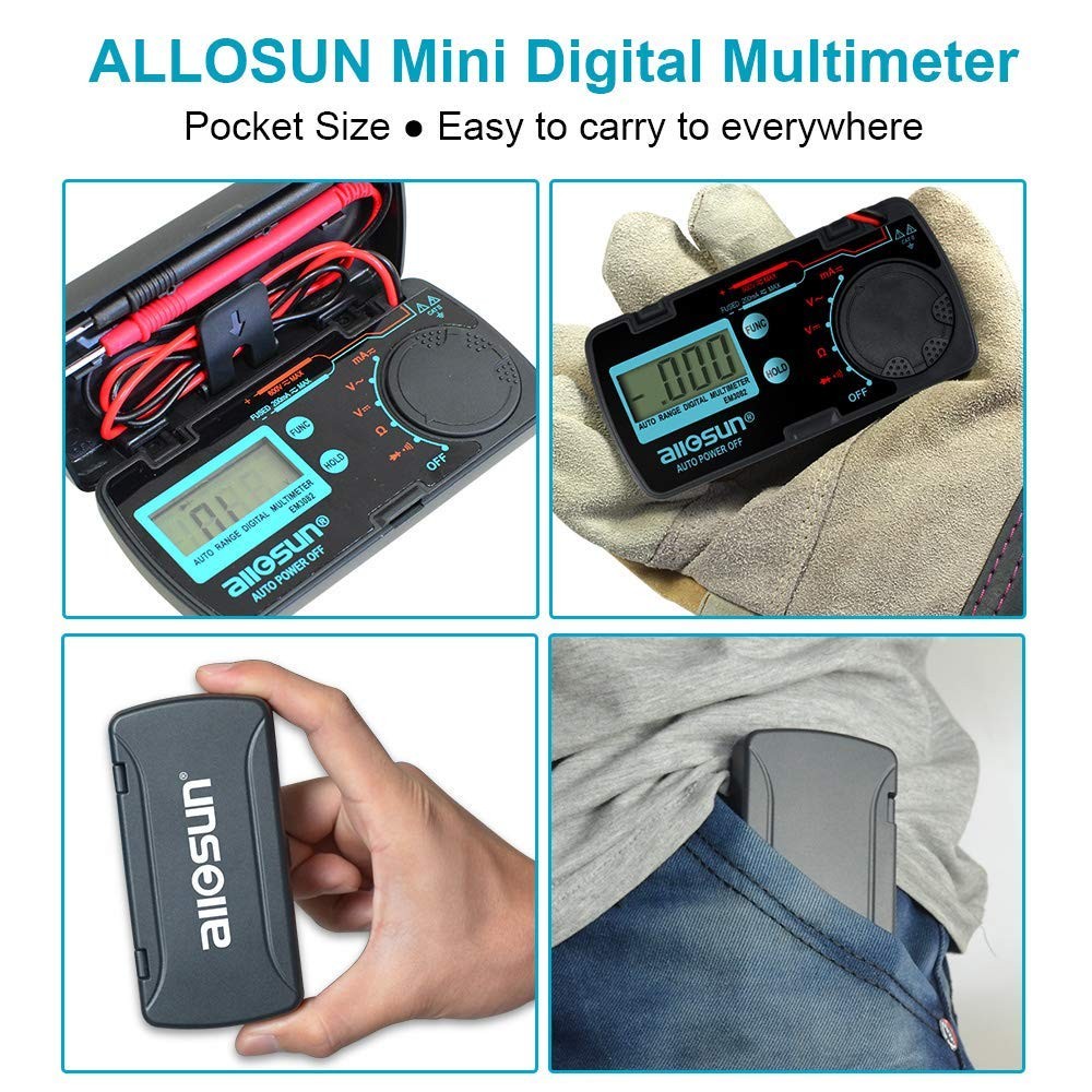 ALLOSUN Pocket Size Compact Digital Multimeter Auto Range Multi Small, Black