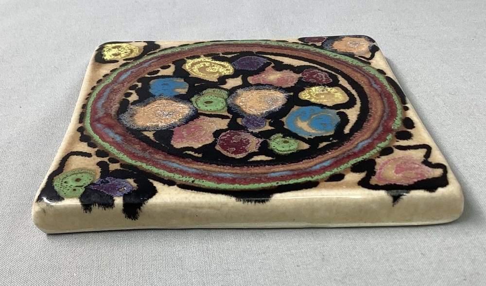 Signed Colorful Tile Hand Painted 5.5" Squared Pottery