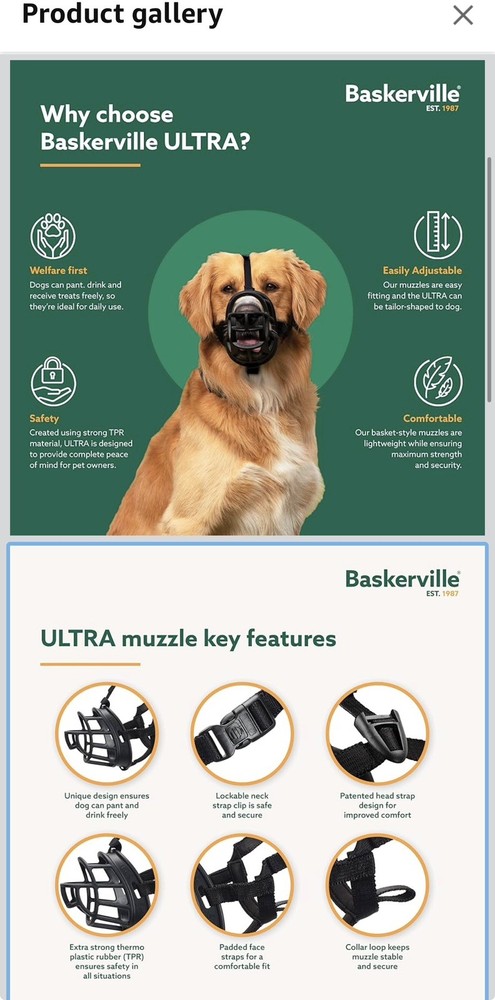 Baskerville Ultra Muzzle Dog Training Accessory, Size 5, Black