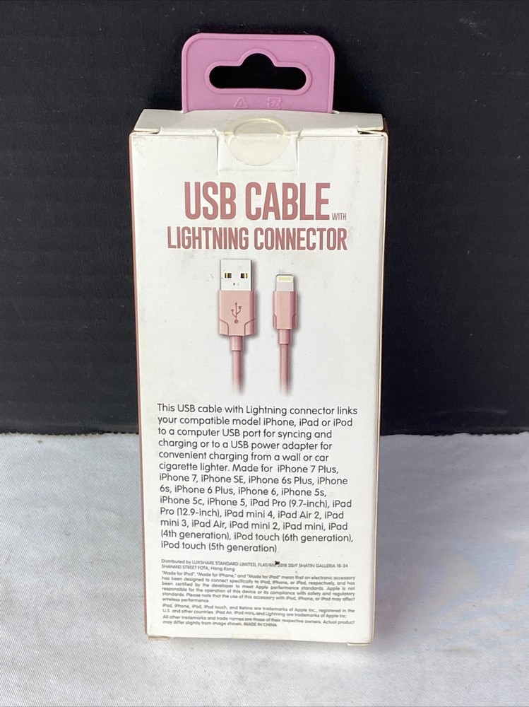 USB Cable Connector 3 Ft for iPhone , iPod , & iPad PINK