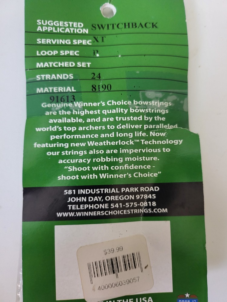 Bow String Winner's Choice X8190 Switchback XT 24 Strand 33 1/2 Buss