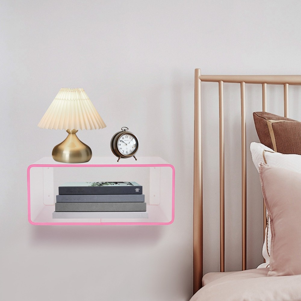 2Tiers Acrylic Wall-Mounted Bedside Table Rectangular Floating Nightstand 3.1kg