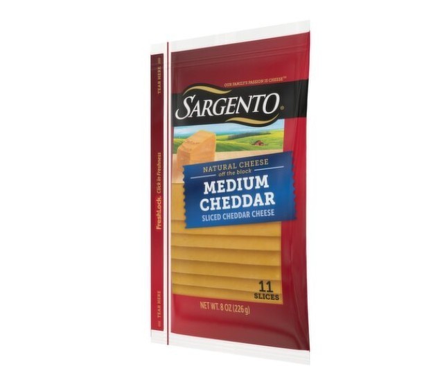 Sargento Medium Sliced Cheddar Natural Cheese, 11 count, 8 oz (2 Pack)