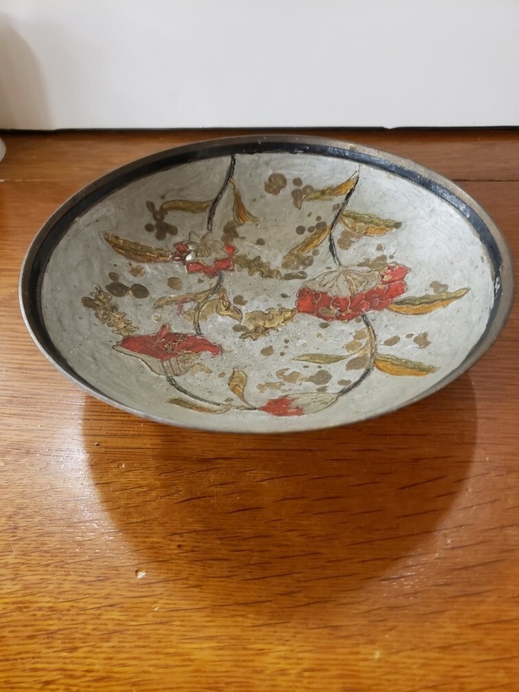 Commodore India Enameled Solid Brass Pedestal Bowl Floral