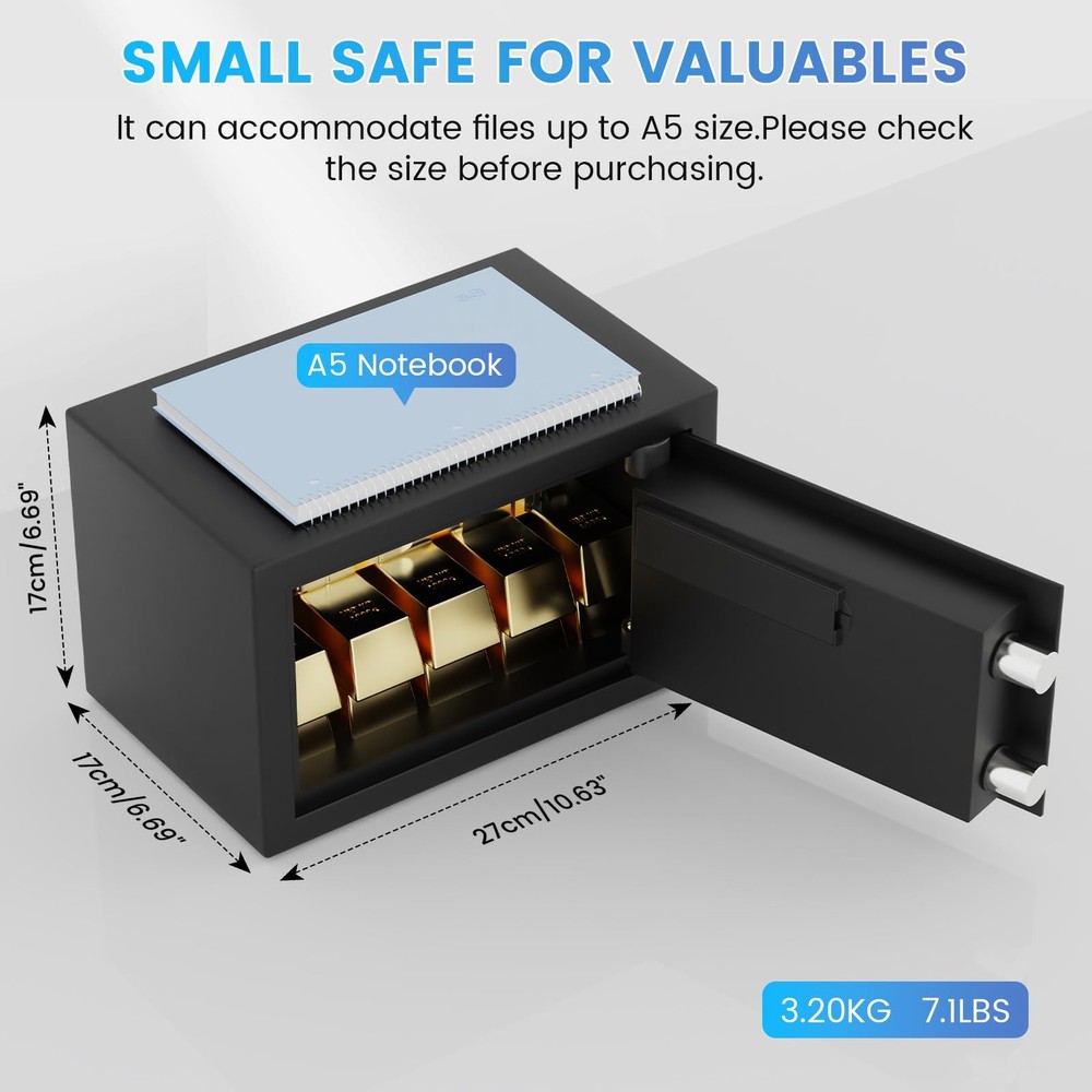Safe Box 6.69"H with Alarm System Sensor LED Light Wall/Floor Mountable